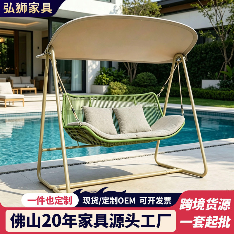 户外秋千露台庭院铝合金双人吊椅带棚别墅酒店休闲躺椅源头工厂
