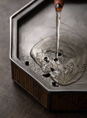 复古储水茶盘养壶茶宠茶具茶台湘妃竹老古锡制壶承壶托茶托干泡台