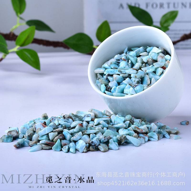 天然海纹石碎石 拉利玛水晶碎石摆件 鱼缸花盆装饰造景石跨境商品