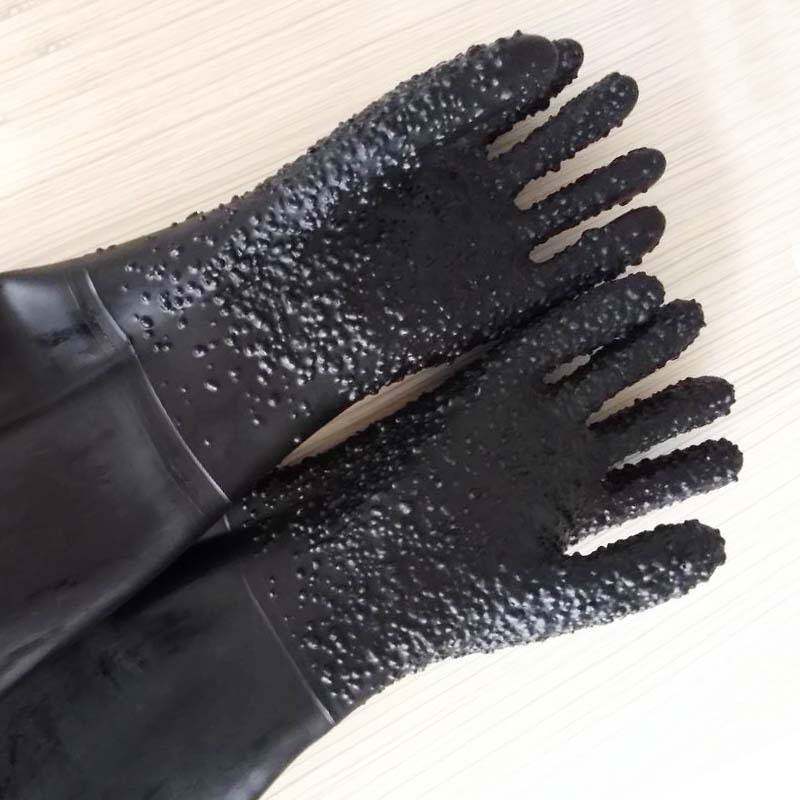 橡胶颗粒手动喷砂手套 65cm乳胶防护手套 喷砂机工业耐磨黑色加厚