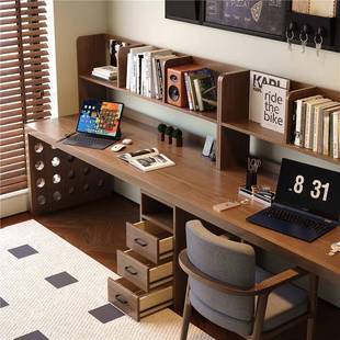 严选全实wyy20250卧木双书人桌带书架长条电脑桌室办公写桌学习家