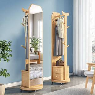 穿衣镜全身镜落地镜实木家用卧室轻奢可旋转带抽屉挂衣架试衣镜子