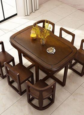 中式实简约餐桌型TDG椅g组合实木木小户家用餐桌椅省空间隐藏餐^