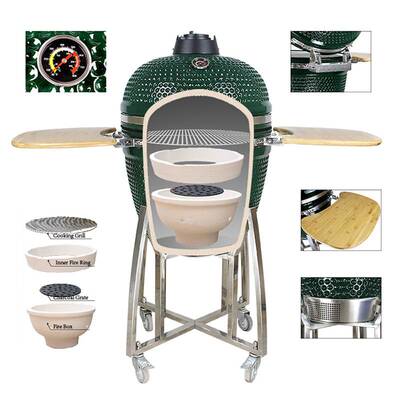 大铁蛋户外烧烤炉bbq kamado烟熏炉陶瓷焖烤炉不锈钢架披萨炭烤炉