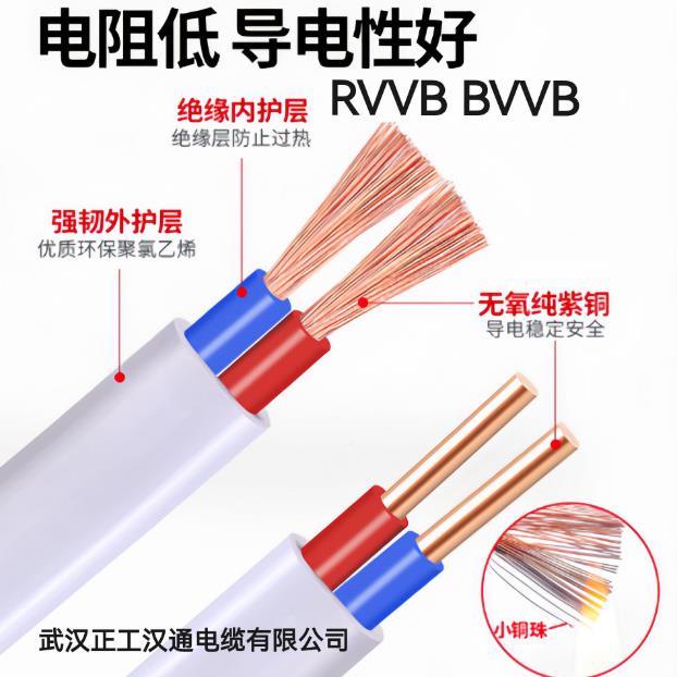 BVVB铜芯护套线国心2芯1.V5/2.无品牌/5/4平方家用单股硬标芯RVB
