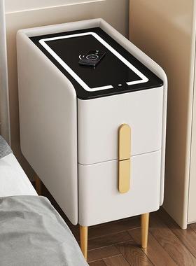 实木岩板皮质极约现代迷你边床头柜卧室智简红能网EEW轻奢超窄床