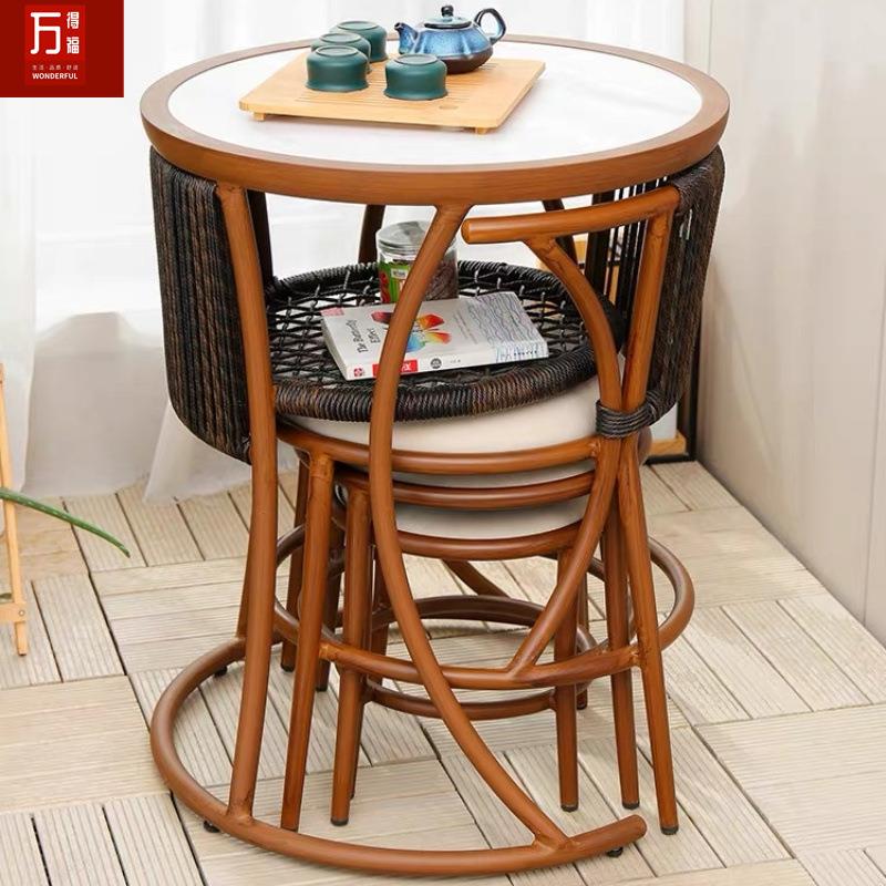 外室内茶藤椅阳台茶桌件椅组合小茶几三套休闲椅子小户户A-093型