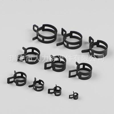 65锰黑色达克罗弹性卡箍盒装300pcs镀黑锌油管夹Q673弹性卡箍