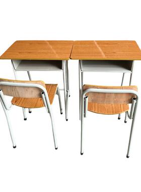 桌桔木色学旦校CTQ双人写字装加厚中套小学生课桌椅固定管靠背课