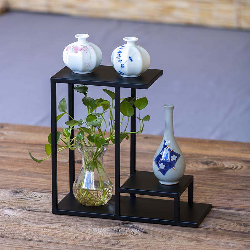 小型摆件茶具架子桌面新中式铁艺现代简约多层摆件置物展示博古架