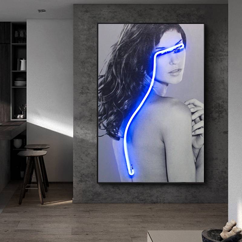 Led灯发光人物样板间实物装置画轻奢现代客厅过道装饰画立体挂画图片