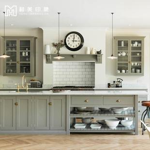 整厨 台开放式 轻奢和214厨体柜橱实柜木开放欧式 中岛整橱柜美体式