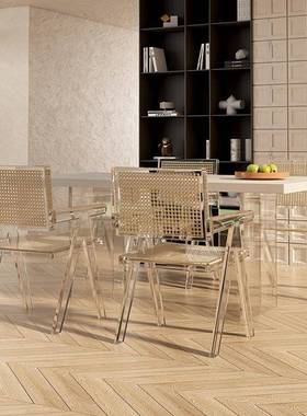 00129U克现代昌加尔亚力明餐桌椅子家用中古靠背椅极简水晶迪客透厅餐