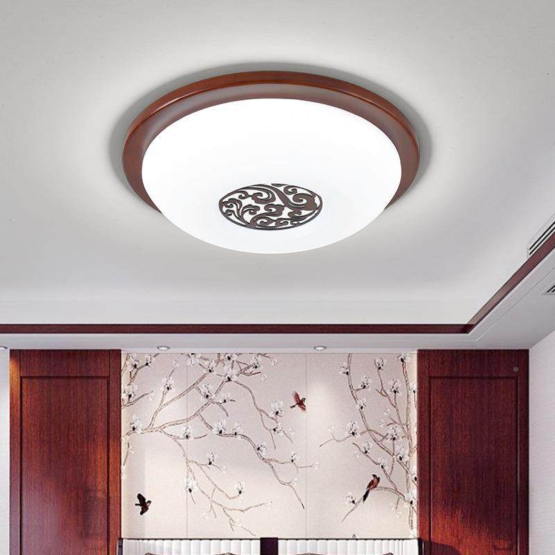 阳新E中式吸顶灯中国圆形LX7001D实风木灯卧室走廊过道门厅台灯具