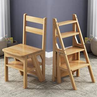 多功QQDfCefH能家用梯子梯凳实木两室内两步踏步用楼梯椅子登高三