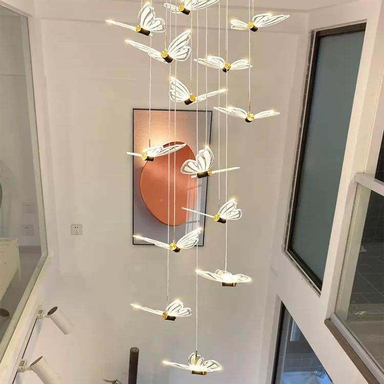 复吊式楼旋转楼梯长吊灯厅中空别墅约后现代酒客店蝴蝶水晶330简