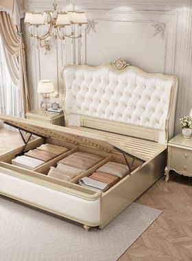 2A6T美式轻奢软靠主床2x2.米双人大床法式实TLF木1卧物.8米储公