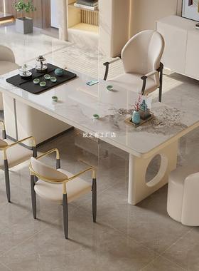 奶油风岩板公茶桌两用阳小茶台办泡轻奢台客G35145厅茶几茶烧水壶