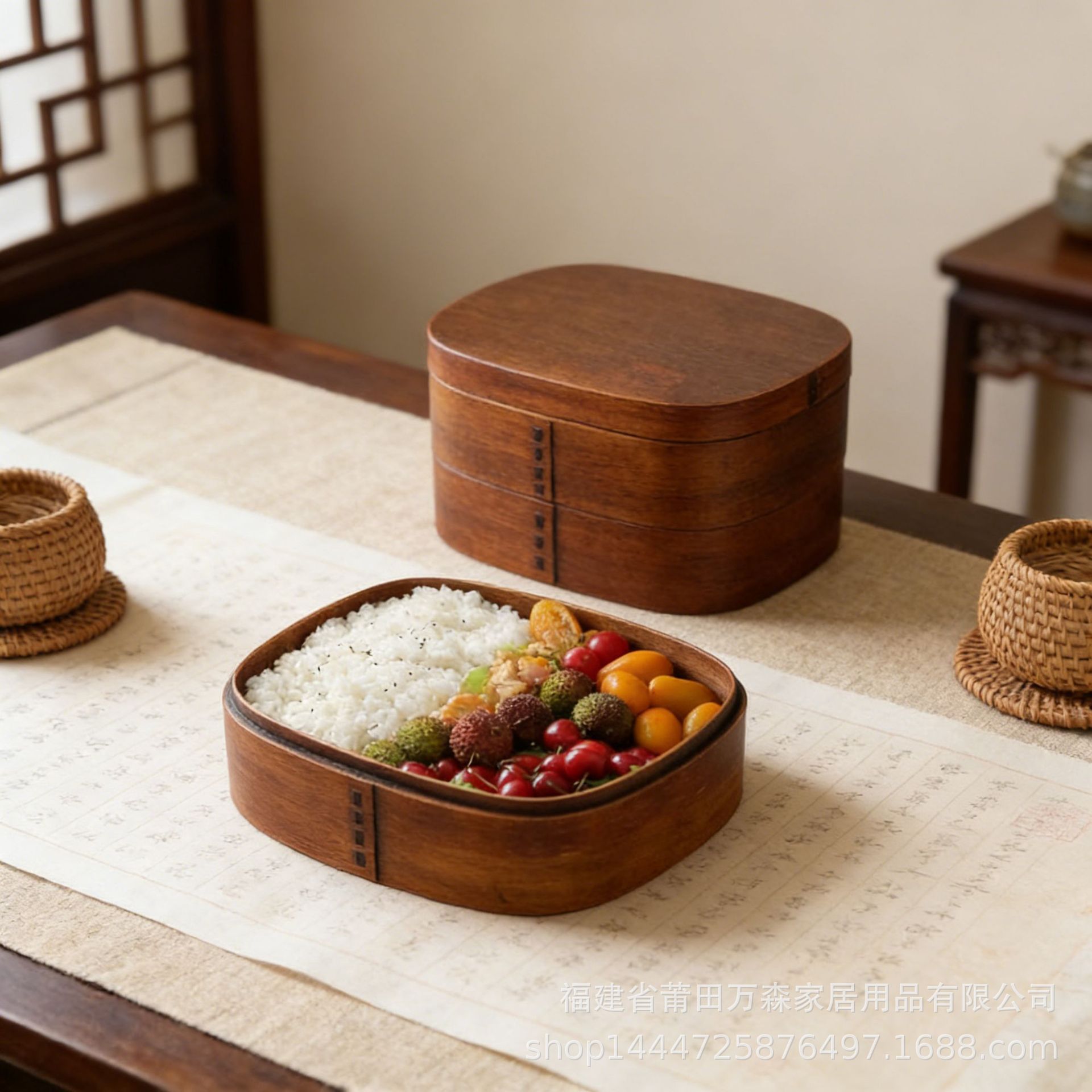 厂家直供多层日式便当盒分格餐盒木质寿司盒野餐盒创意酒店餐具