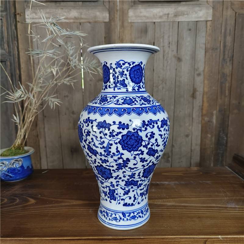 景德镇陶瓷器中式青花瓷花瓶摆件办公室客厅博古架玄关插花装饰品