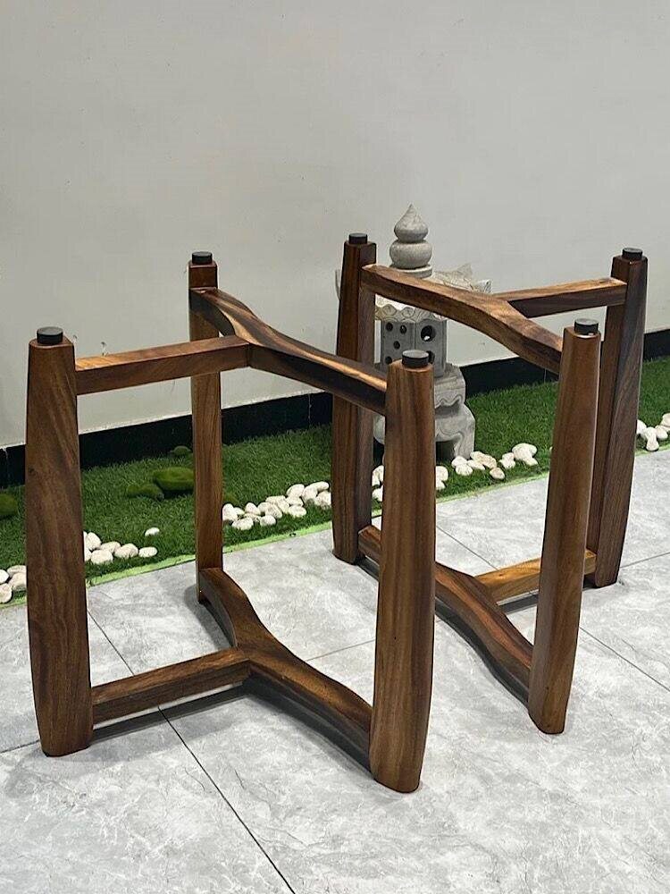 奥坎实木桌腿胡桃木茶桌桌腿茶板茶台餐桌书桌支架黑檀实木三脚架