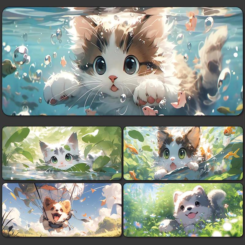 【无二】手绘卡通猫咪狗狗滑鼠垫超大可爱女生办公宿舍电脑电竞垫