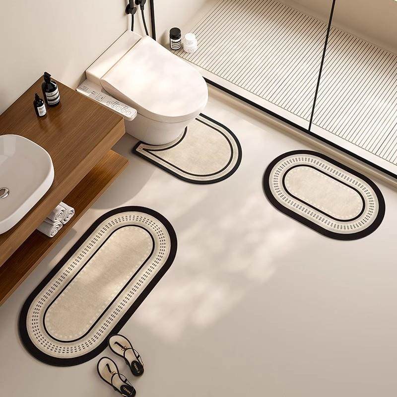 意式浴室地垫u型马桶脚垫化妆室防滑三件套矽藻泥吸水凉垫家用厕