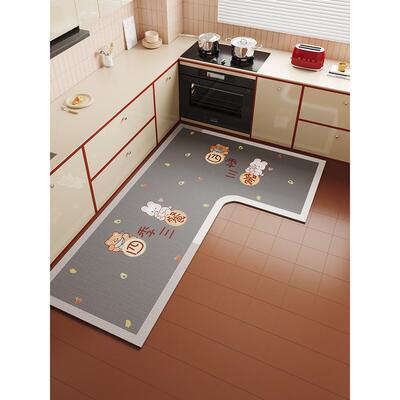 可爱卡通L型厨房地垫硅藻泥吸水速干踩脚垫2025新款7字型拐角地毯