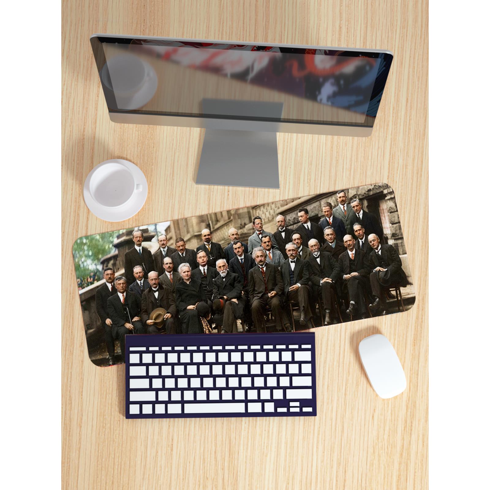 爱因斯坦创意鼠标垫超大索尔维会议锁边电脑键盘防滑办公书桌胶垫