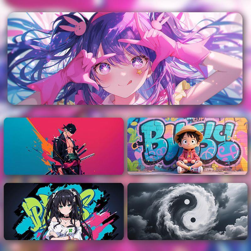 通用动漫鼠标垫超大号电竞游戏电脑键盘垫男女办公桌垫锁边滑垫
