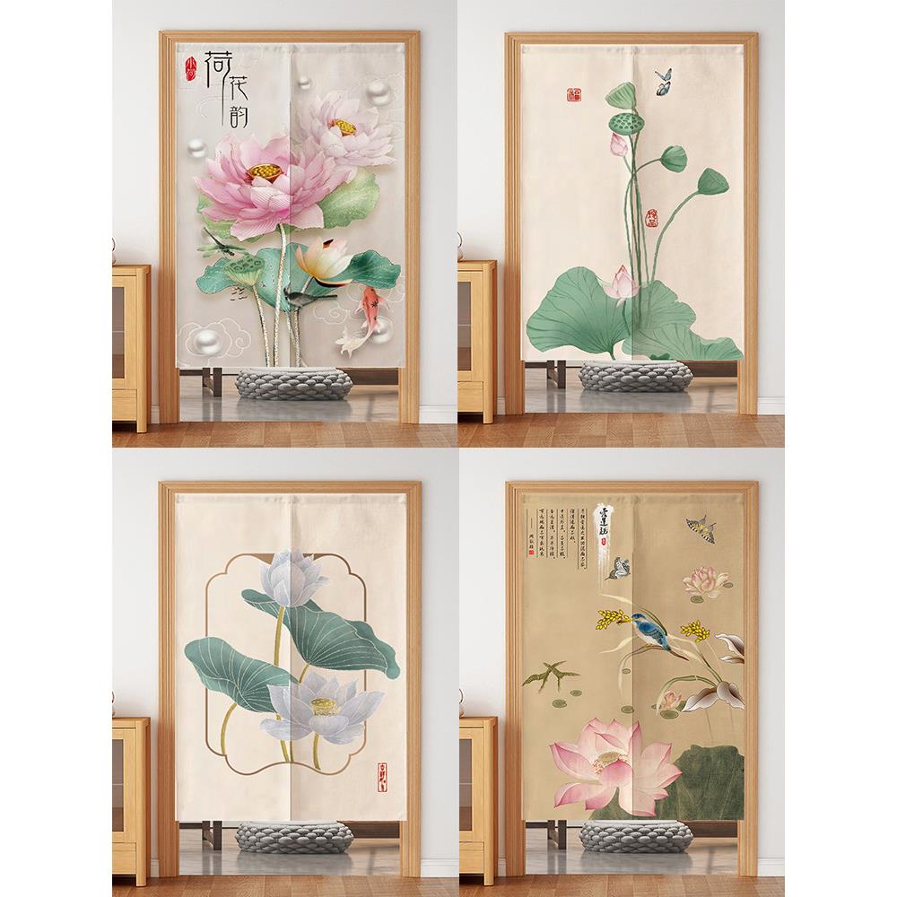 中式荷花门帘布帘厕所卫生间隔断卧室客厅房间家用半帘包间遮挡帘