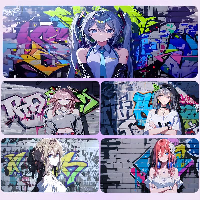 二次元少女鼠标垫动漫卡通电竞房游戏加厚超大键盘垫精密锁边定制