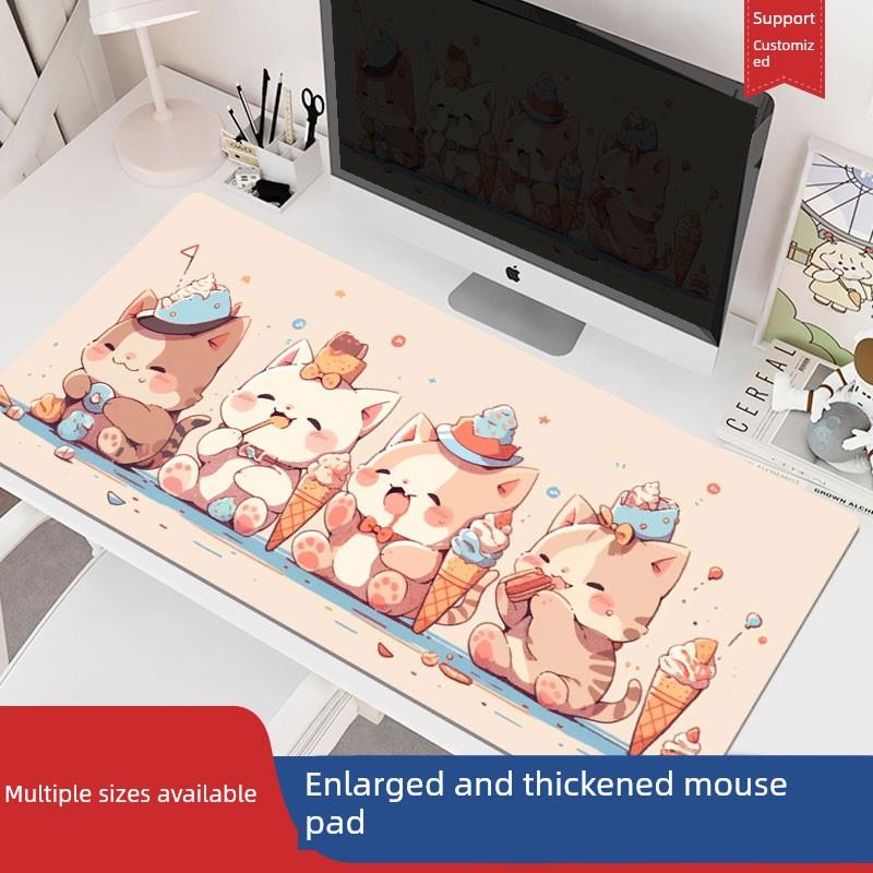 可爱的猫鼠标垫特大型卡通电脑键盘桌垫定制女孩高look办公室桌面