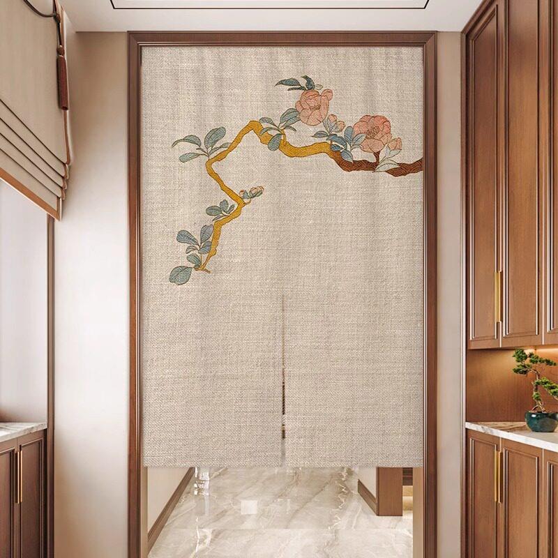 中式复古高级感门帘免打孔卧室家用隔断帘卫生间厨房遮丑半帘短帘图片