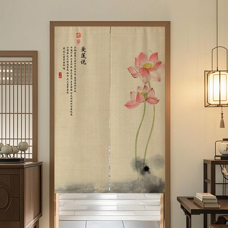 中式荷花门帘隔断帘磁块免打孔半帘遮挡隐私厕所卫生间防油烟帘子
