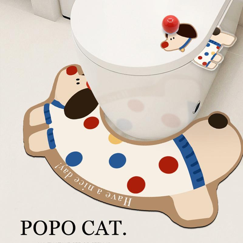 波点小狗浴室地垫吸水卫生间马桶u型垫硅藻泥速干脚垫防溅尿地毯