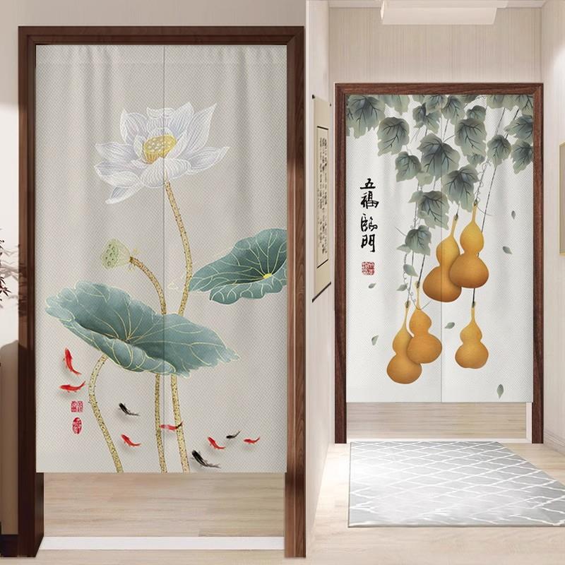 新中式玄关门帘隔断帘家用厨房卧室入户门遮挡帘风水帘半帘免打孔