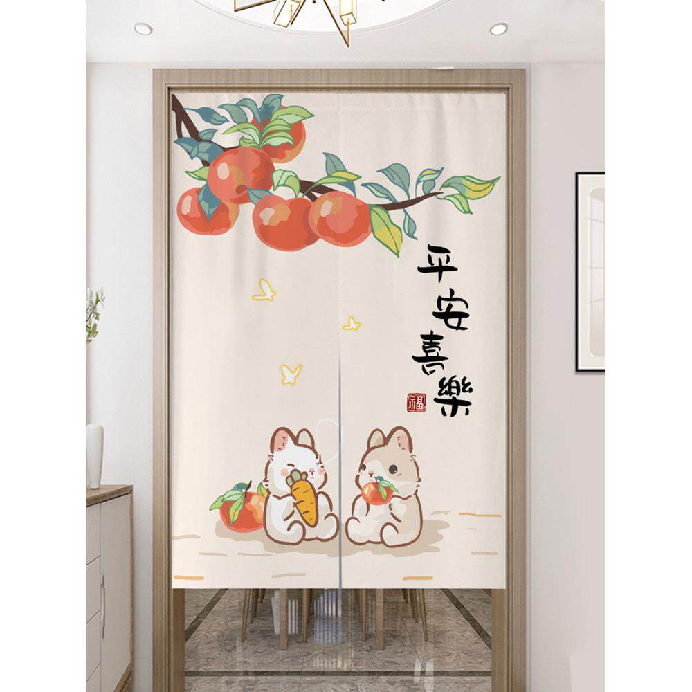 新中式布门帘隔断帘家用2025新款卧室过道玄关免打孔装饰半帘短帘