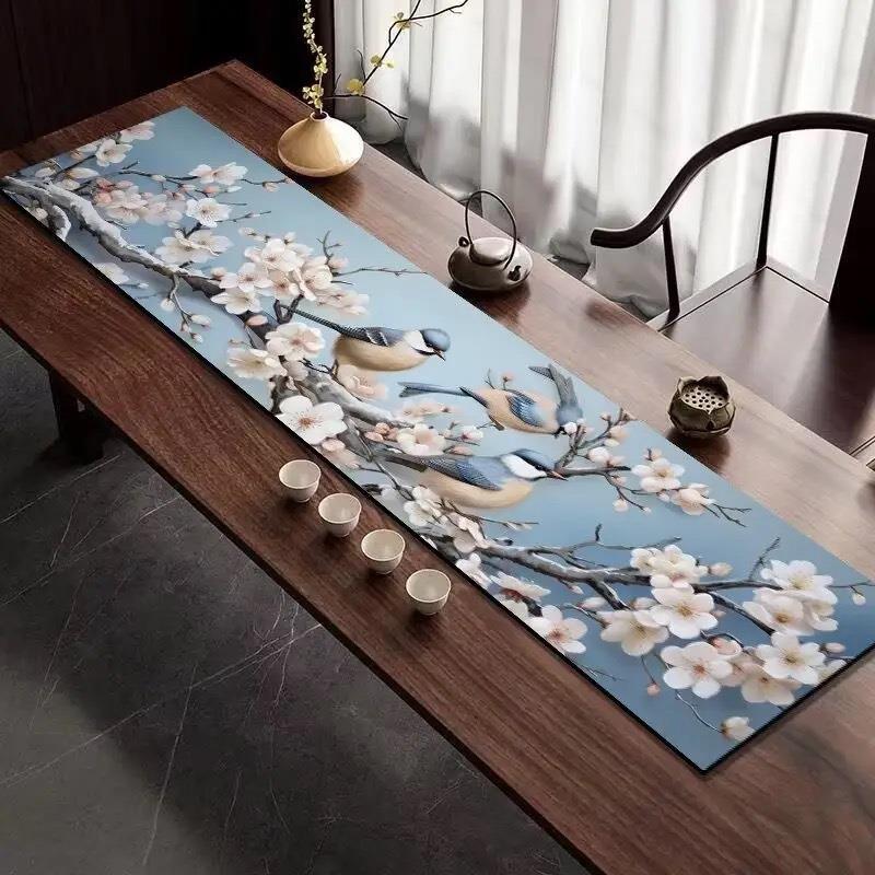 矽藻泥吸水茶垫新中式风格烟雨餐桌桌旗电视柜防尘垫