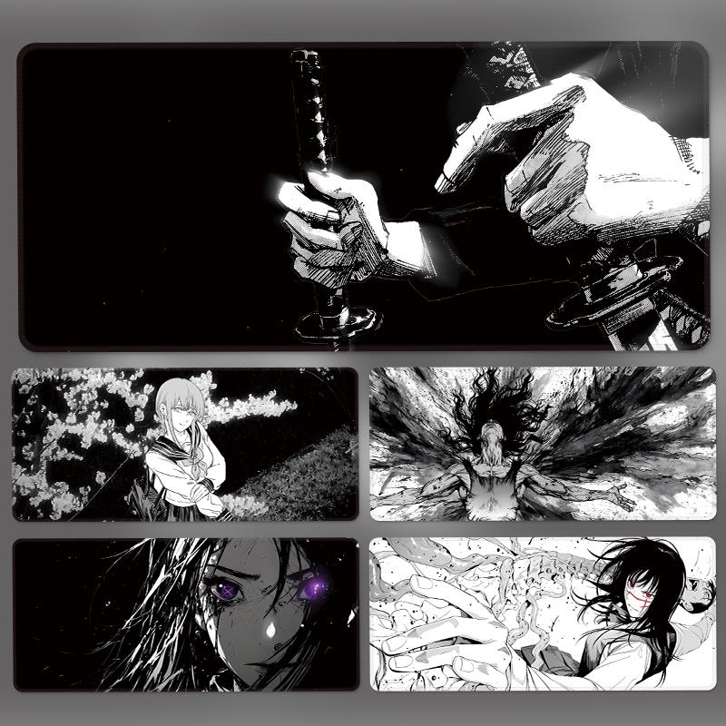 黑白动漫滑鼠垫超大号简约高级感桌面二次元电竞桌垫办公室可水洗
