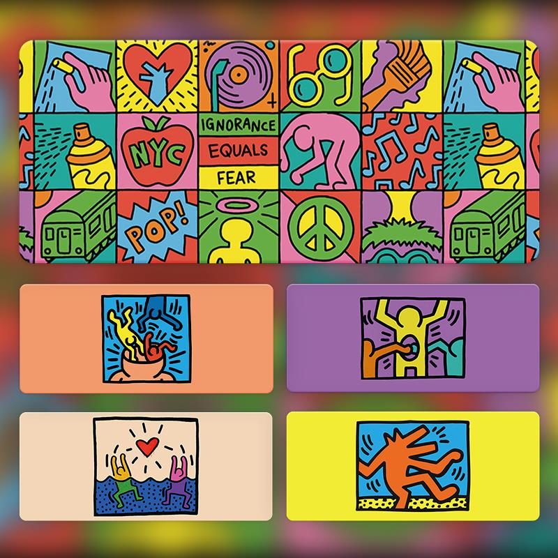 凯斯哈林鼠标垫超大ins小众设计感加厚电脑键盘垫护腕办公书桌垫