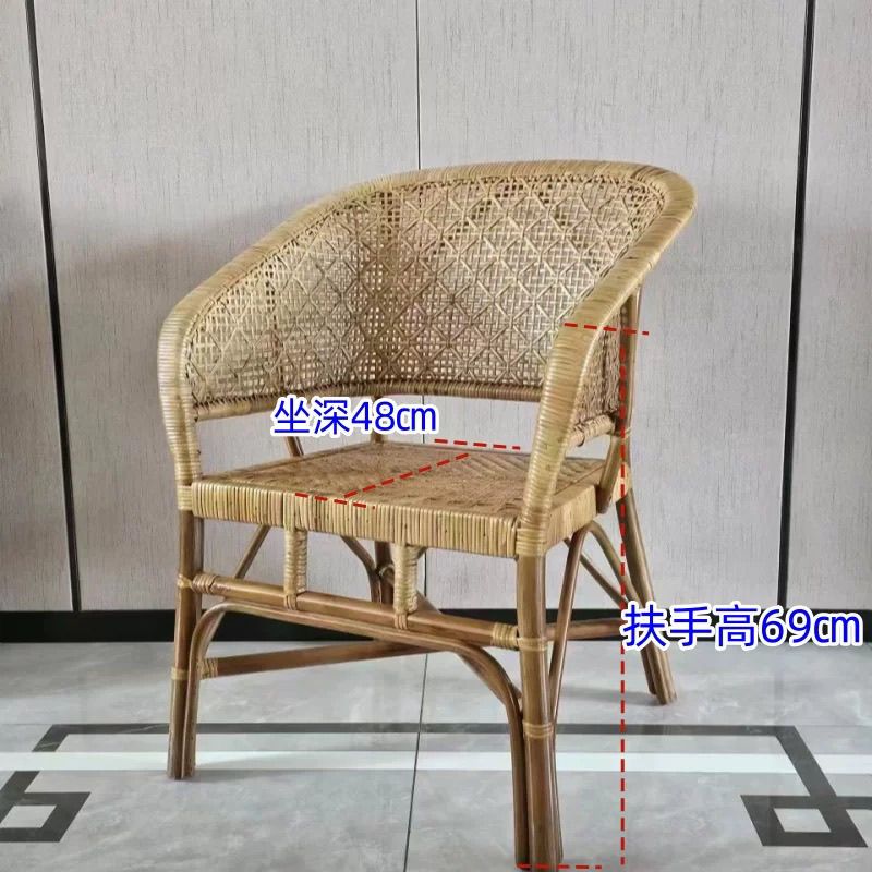 天然真藤老式圈椅单人老人靠背椅阳台腾椅休闲藤椅办公椅藤编家用