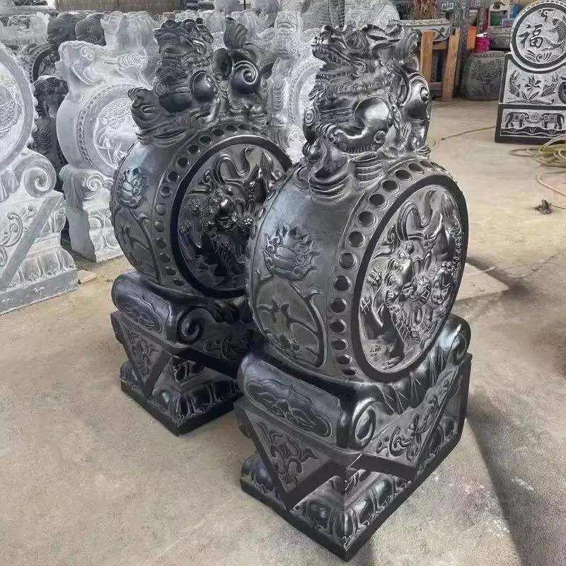 雕门墩抱石一对庭院别鼓墅门口貔貅石3453圆墩摆件青石雕石刻鼓门