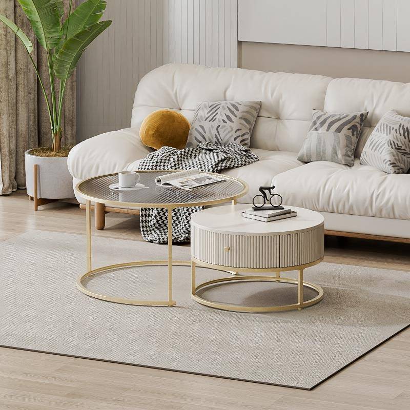 奶油风小户代型伸缩子母茶几北欧简约家用现意创圆形jjt-爆款抽屉