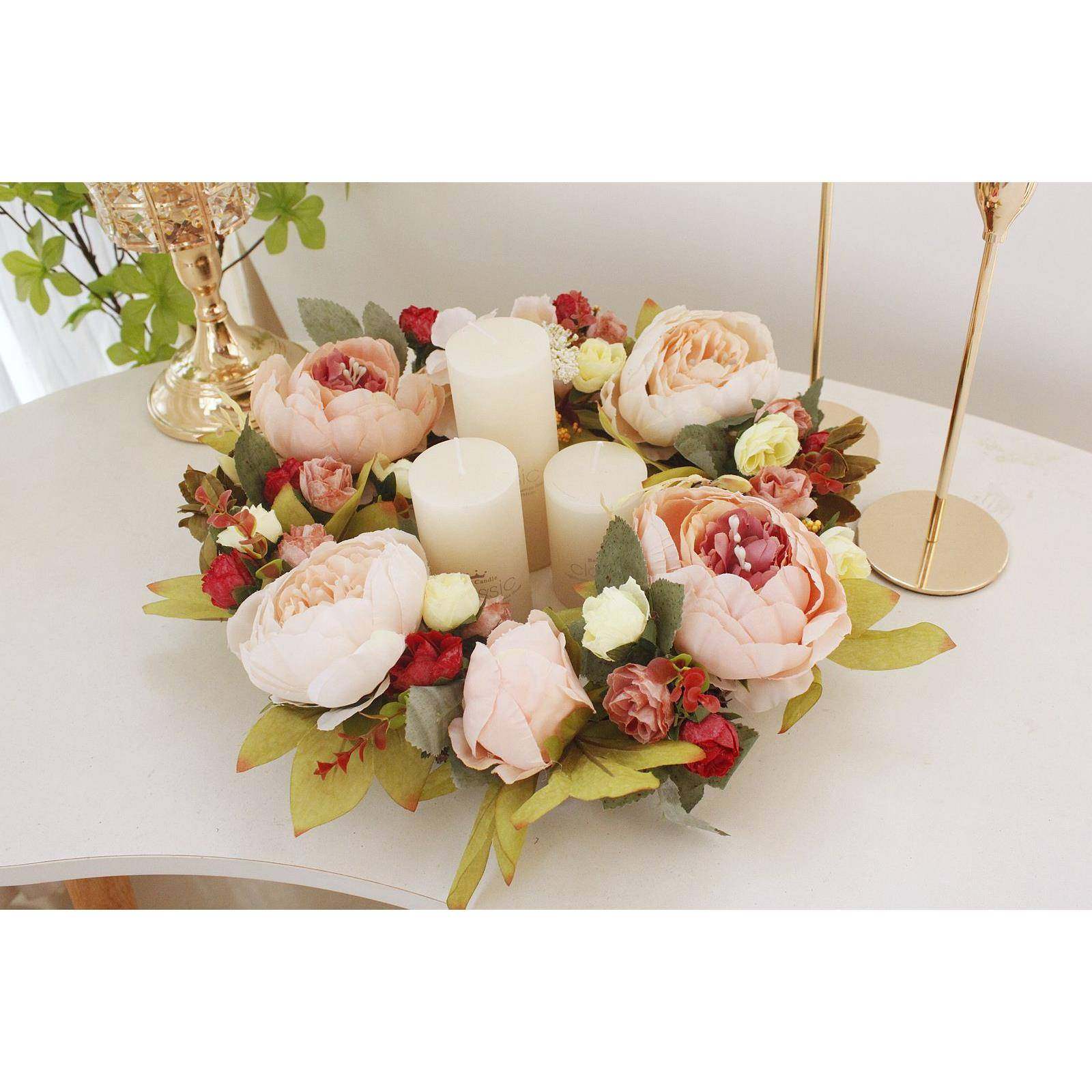 仿真HHY1635C花圣环造花人门饰壁饰墙饰烛台花环诞节万节牡圣丹玫