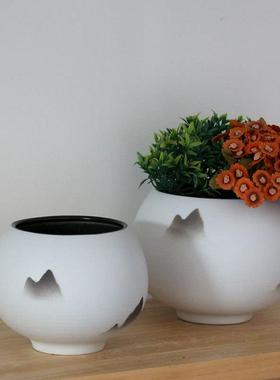 现新中式水墨代手绘陶瓷花瓶花器板样房客厅书插NIV花软装饰房品