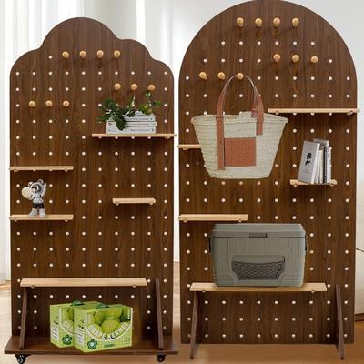 洞洞板落地置物架示PZS立客厅隔玄关实断木式展架直播间背景屏风