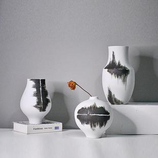 新T20038中式 写意手居摆绘风景禅意创陶瓷花瓶餐馆背景现代家客厅
