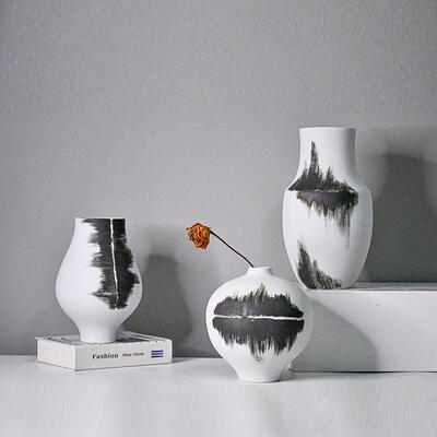 新T20038中式写意手居摆绘风景禅意创陶瓷花瓶餐馆背景现代家客厅