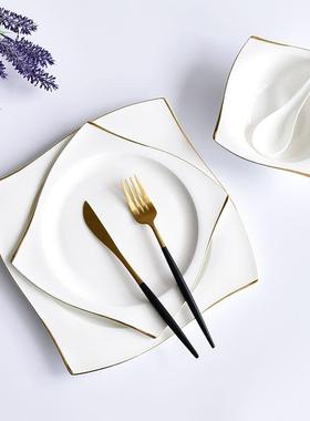 陶碗碟VDO套装骨瓷餐瓷具碗餐盘套装创意盘金边转角餐盘子礼品